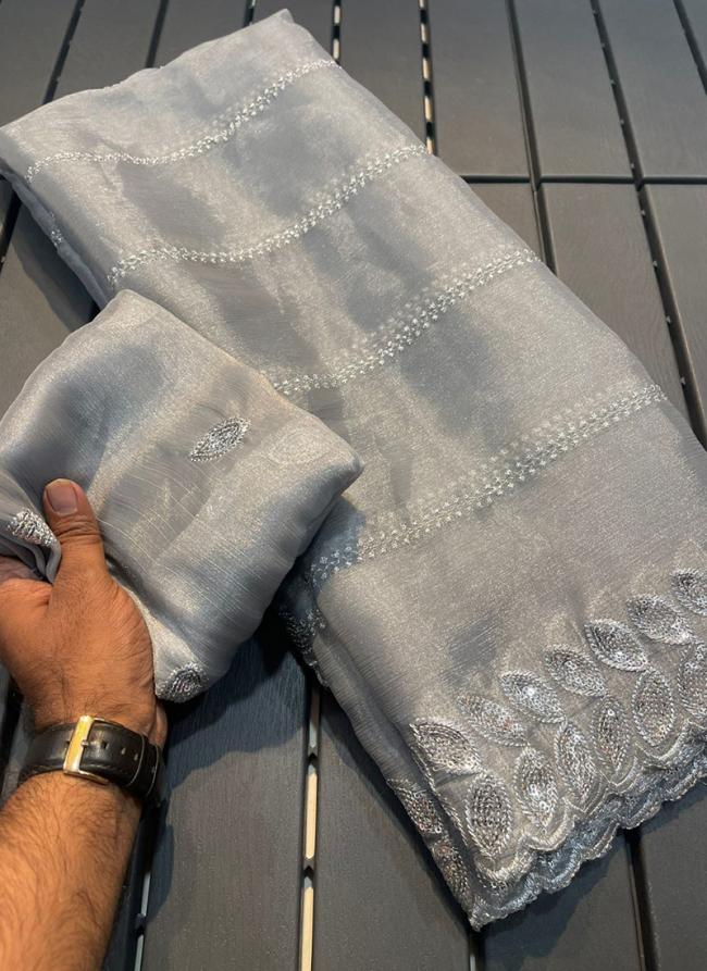 Jimmi Choo Grey Festival Wear Sequinned Saree